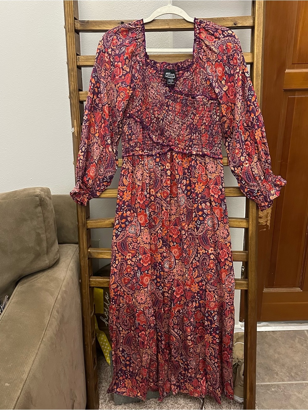 Angie Boho Floral Maxi Dress in Red and Purple